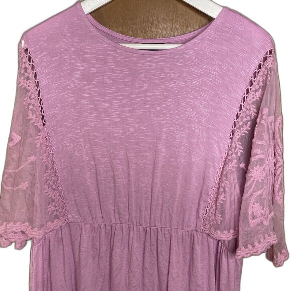 Torrid Babydoll Top Blouse Tunic Lace Short Scallop Sleeves Size 2 2X Pink - Picture 4 of 11